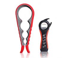 Apriscatole a Mano Apribottiglie, 5in1 e 4in1 Multi Manuale Jar Openers Kit multifunzionale apri set per Cucina Ristorante Bar Festa Debole Mano, Anziani, Artrite Malati,Donne(2 Pezzi, Nero/Rosso)