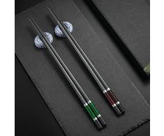 Hongyantech Set di 2 bacchette in fibra di vetro giapponese, di colore nero, con 2 bacchette, posate per sushi, bacchette per il cibo riutilizzabili, in confezione regalo