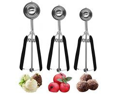 Porzionatori da gelato,3 Pezzi Cucchiaio da Gelato in Acciaio Inossidabile,Cucchiaio Porzionatore Paletta in Acciaio Inox con grilletto Facile da rilasciare,per Polpette,4cm, 5cm, 6cm (Black (3pc))