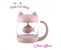 Tazza gatto da tè in vetro con filtro infusore a forma di pesce, 250ML (8OZ)