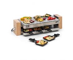 Klarstein Prime-Rib - Raclette, Pietra Naturale, Dispositivo 2 in 1, 8 Persone, 1500 Watt, Termostato, Acciaio Inox, Inclusi Accessori, Nero