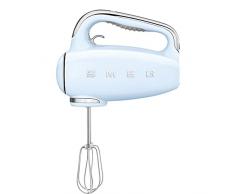 Smeg, Sbattitore Elettrico HMF01PBEU, 9 Livelli di Velocità, Funzione Turbo, Sistema di Avvio Smooth Start, 4 Fruste, 2 Ganci Impastatori e Avvolgicavo in Dotazione, 250W, Azzurro