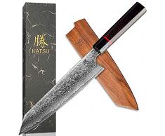 KATSU Coltello da cuoco Kiritsuke - Damasco – Coltello da cucina giapponese – Manico ottagonale fatto a mano – Guaina in legno e confezione regalo