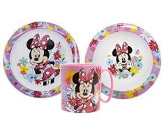 Minnie - Set di stoviglie per bambini, con piatto, ciotola per cereali, tazza (riutilizzabile)