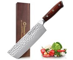 Sunnecko Coltello Verdure 18 cm, Mannaia da Cucina in Acciaio Inossidabile Martellato, Coltelli da Cucina con Manico Ergonomico in Legno Pakka, Coltello Giapponese da Cucina per Pane Carne Pizza