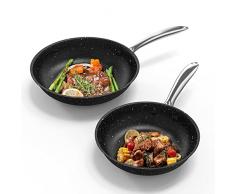 Antiaderente Padella Set da 2 Padelle, Set Padelle 5 Strati Rivestimento Nero, Gas Compatibile IH Compatibile, Leggero, Facile da Pulire, 20 cm e 24 cm