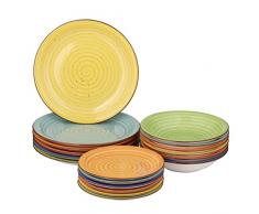 Baroni Home Servizio di Piatti da 18 pezzi in Ceramica, Servito da Tavolo Colorato per 6 Persone, Piatto Fondo, Piano, da Frutta o Dolce, Fantasia Multicolor