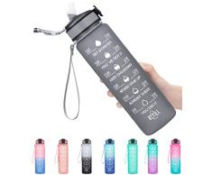 Borraccia motivazionale da 1000 ml con Time Maker e cannuccia, senza BPA, plastica Tritan, che ti garantisce di rimanere idratato durante tutta la giornata per palestra, sport allaria aperta