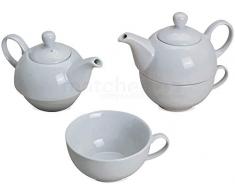 matches21 Tea For One - Set regalo in porcellana bianca con teiera, coperchio e tazza