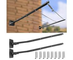 parpyon® Bracci Stendibiancheria da balcone esterno, Stendibiancheria da parete o ringhiera in ferro per filo per stendere il bucato prodotto 100% Italiano (A Muro, Grigio scuro)