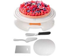 Base Girevole per Torte - Con Accessori - Set di 5 Pezzi - Piatto Rotante per Pasticceria - Per Decorare e Glassare
