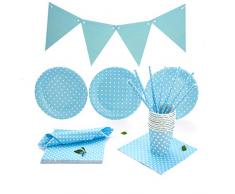 LASE C9 Set 127 pcs di Stoviglie Monouso 30 Persone. Addobbi Compleanno per Festa. Baby Shower Bambini. Kit Decorazioni Include Ghirlanda, Tovaglioli, Tazze, Piatti Eco-Friendly.