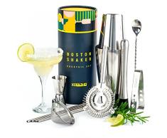 Boston Shaker Cocktail Professionale Kit, Set Barman Bicchiere Bilanciato Acciaio Inox Regalo Donna Uomo Confezione Personalizzabile Originale, Shaker Boston Half Tin Cocktails Bar Mixer Completo