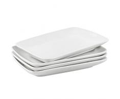 UIBFCWN Piatti rettangolari in porcellana da portata rettangolari, 25,5×15,7 cm per carne, antipasti, dessert, cibo, feste, Bianco, Set da 4