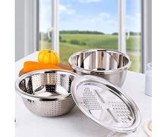 WlP 3 in 1 Cucina Multiuso Formaggio grattugia e Scarico del Cestino, 11,8Bacino in Acciaio Inox e taglierina di Verdure grattugia per Cucina Lavare Frutta, Verdura