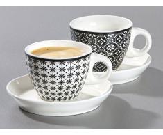Ritzenhoff & Breker 083323 Set Tazze da caffè Maya, 6 pezzi, 300 ml, Porcellana, Bianco/Nero, Porcellana, Weiß und Schwarz, 19x14x18 cm
