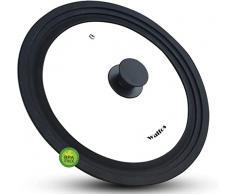 Walfos Coperchio Universale per Pentole – Vetro Temperato con Bordo in Silicone Resistente al Calore, Adatto a Pentole da 20 cm, 22 cm, 24 cm di Diametro