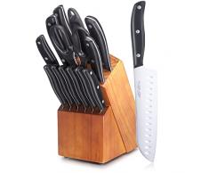Aoresac Coltelli da Cucina,Set Coltelli 15 Pezzi Ceppo Coltelli Professionali con Ceppo Blocco in Legno,in Acciaio Inossidabile,Chef Cutters Set Manico in ABS Full Tang Set Premium