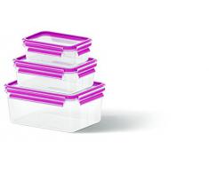 Emsa Clip & Close 017032515584 Contenitore Salvafreschezza, Set 3 Pezzi, Lampone, 0.55 l, 1 l e 2.3 l