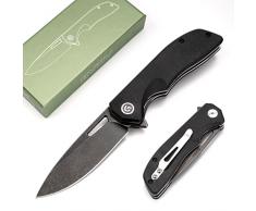 GVDV Coltello Pieghevole in 9Cr18Mov Acciaio Inossidabile, Coltello Tascabile con Manico in G10, Coltello Serramanico EDC per Caccia Campeggio, Regali per Uomini Donne, nero