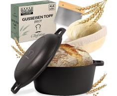 Chefarone Pentola in ghisa 26CM pre-stagionata compatibile con linduzione - 2 in 1 cocotte con coperchio 4,6 l – casseruola con doppia funzione pratica – forno olandese per pane e per arrostire