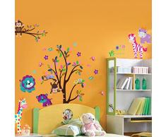 WALPLUS Art Decoration - Adesivi murali autoadesivi in Carta per la Camera dei Bambini, Motivi: animaletti Felici con Albero