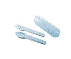 Suavinex Set Di Posate Per Neonati. Posate Per Bambini Per Mangiare Fuori Casa. Per Bambini Dai 12 Mesi In Su. Colore Azzurro - 89 g