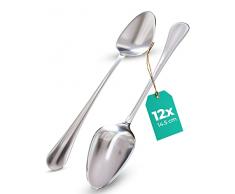 Set di 12 Cucchiaini da Caffè in Acciaio Inox - Spessi - Lavabili in Lavastoviglie - Cucchiaio da Dolce
