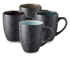 BITZ Set di 4 tazze da caffè in grès con manico, bicolore, 30 cl