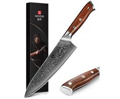 XINZUO Coltello da Cucina Damasco Coltelli da Chef 21cm Professionale Giapponese Acciaio da 67 Strati con Manico in Palissandro - Yu Serie