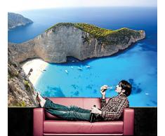 GREAT ART Fotomurale – Spiaggia di Zante – Isola del Paradiso Greca Base Jump XXL Poster Navagio Beach Spiaggia Naufragio Isola Ionica Carta da Parati 210 x 140 cm