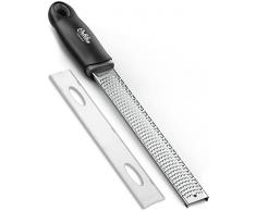 Orblue - Grattugia multifunzione per parmigiano, zenzero, cioccolato, frutta, verdura, lame ultra affilate in acciaio inox con coperchio protettivo, colore: nero