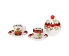 THUN - Set 2 tazzine caffè con zuccheriera Sweet Christmas - Porcellana - Linea Natale - Living, Arredare la Casa - tazzina Ø: 6,5 cm; 5,5 cm h; piattino Ø : 11,5 cm; zuccheriera:11x11x120 cm h