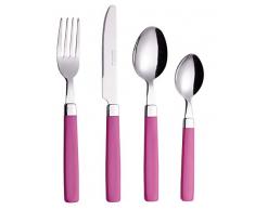 Exzact Posate Acciaio Inox con Manici Colorati 16 PZ - 4 Forchette, 4 Coltelli, 4 Cucchiai Cena, 4 Cucchiaini - EX23 (Rosa x 16)