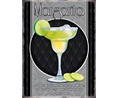 Margarita Bicchiere Da Cocktail e ricetta. Alcol, lime, ice, classico drink. Metallo/Targa Da Parete In Acciaio - 9 x 6.5 cm (calamita)