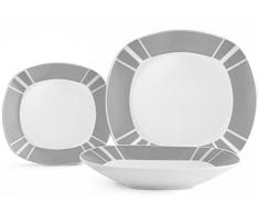 H&H Quadro Servizio Piatti Tavola 18 Pezzi, Porcellana, Bianco