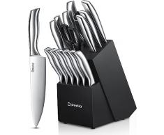 D.Perlla Set Coltelli, Set Coltelli da Cucina 16 Pezzi in Acciaio Inossidabile, Ceppo Coltelli Professionali con Blocco in legno, Coltelli da Cucina