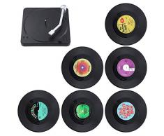 KEESIN 6 sottobicchieri in vinile antiscivolo a forma di disco CD, isolanti, con supporto, per caffè, tè, birra, bicchieri da vino, casa e bar (rosso)
