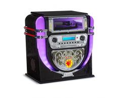 auna Graceland Mini - Jukebox con Giradischi, Jukebox Vintage, Radio DAB+/FM, Rétro, Lettore CD, LED, Nero