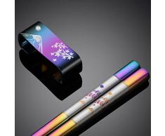 Bacchette in Metallo Riutilizzabili, 2 Paia di Bacchette con Supporto in Acciaio Inox, Lavabili in Lavastoviglie, Bacchette Giapponesi con Motivo per Incisione, Bacchette Sushi Set Regalo (Arcobaleno)