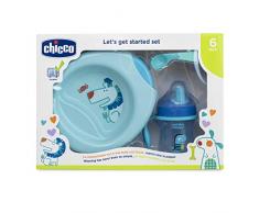 Chicco Set per la Pappa Composto da Tazza Training Cup, Primo Cucchiaio, Piatto Pappa Calda, Piatto Pappa Facile, Età 6 Mesi +, Blu, Versione per Bimbo