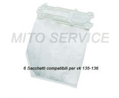 12 SACCHETTI + 12 PROFUMINI + 1 FILTRO MOTORE + 1 FILTRO HEPA + SOTTOSPAZZOLA PER ASPIRAPOLVERE VORWERK FOLLETTO VK 135/136 COMPATIBILI DI ALTA QUALITA'