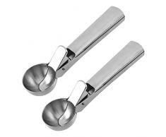 BOST 2PCS Cucchiaio Gelato con Grilletto,Cucchiaio Gelato in Acciaio Inossidabile, Resistente e Facile da Usare, Antiaderente, per Gelati, Frutta, Melone, Sorbetto, polpetta di Carne