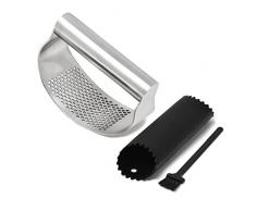 Joejis Schiaccia Aglio in acciaio inox - Pressa manuale per Aglio lo zenzero - Spremi Aglio con Pelapaglio Silicone e Pennelo - Garlic Press Rocker
