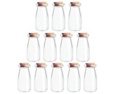Belle Vous Set Barattolini Vetro Piccoli con Tappo Sughero (12pz)- Bottigliette Vetro 100 ml - Barattolo Vetro Tappo Sughero con Etichette - Barattoli Porta Spezie, Bomboniere e Marmellata