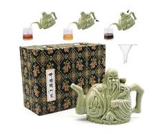 LURRIER Assassins Teiera fatta a mano in ceramica cinese bollitore da tè, una pentola tre bevande, due camere teiera, dispenser per bevande, teiera Magic Trick con confezione regalo, 453,6 g (verde)