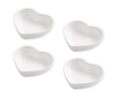 SCSpecial - Set di 4 Ciotole a Forma di Cuore, in Ceramica, 3 cm, Piatti per antipasti, Colore: Bianco