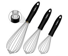 Set di frusta in acciaio inox, 3 confezioni di frusta a palloncino, filo di acciaio inossidabile spesso e manici forti, montaluovo per cucinare, frullare, mescolare (21.6 cm+25.4 cm+30.5 cm)
