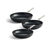 KitchenAid, Set Padelle Antiaderenti in Alluminio Forgiato - 24 cm + 28 cm + 30 cm, Nero