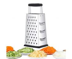 NILICAN Grater, Grattugia verticale in acciaio inox, grattugia su quattro lati per cetrioli, carote e formaggio, grattugia, melone, pialla, patate, manico antiscivolo, pelapatate